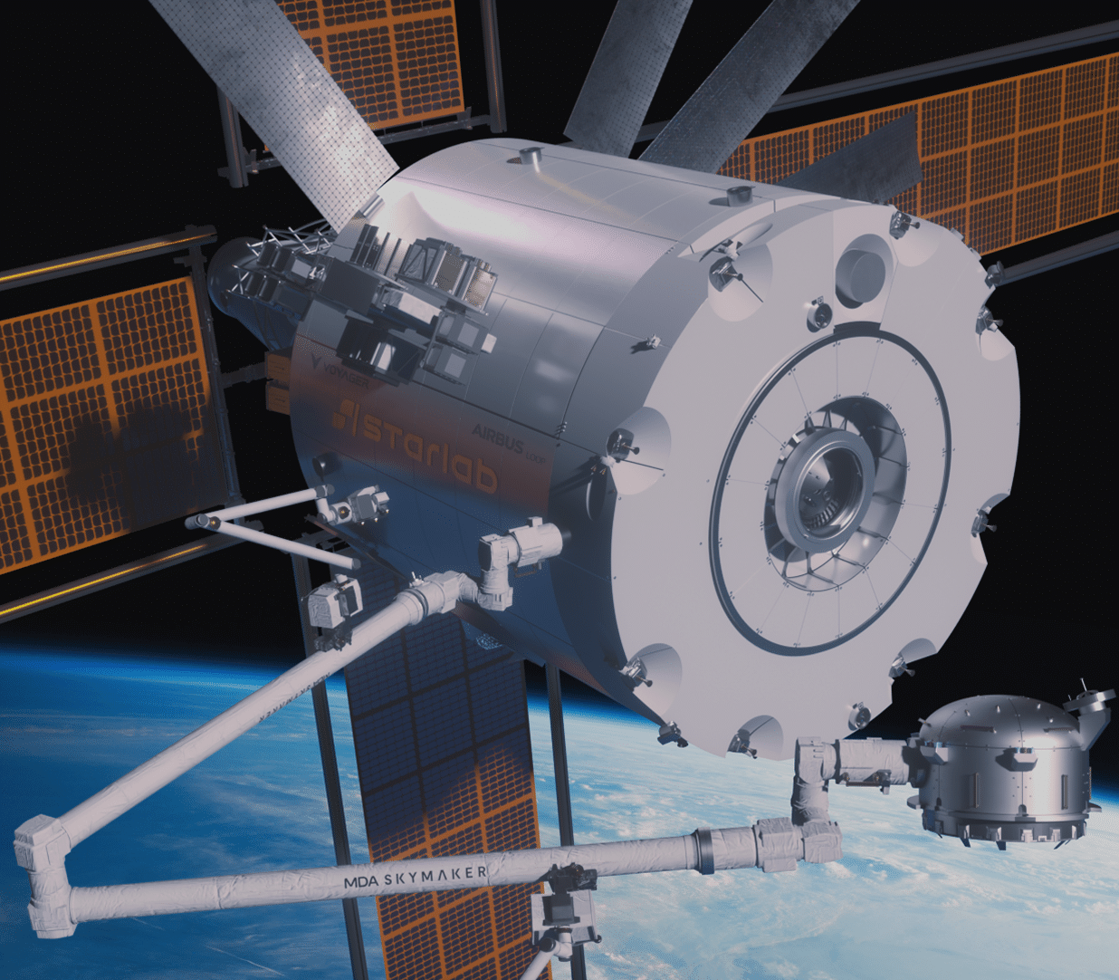 Detailed model of a spacecraft in orbit, labeled Leo Station.